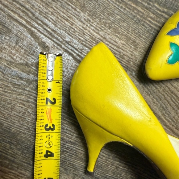 Arnold Churgin Size 9 vintage Yellow and Blue Geometric Pattern Heels GUC - Picture 10 of 10